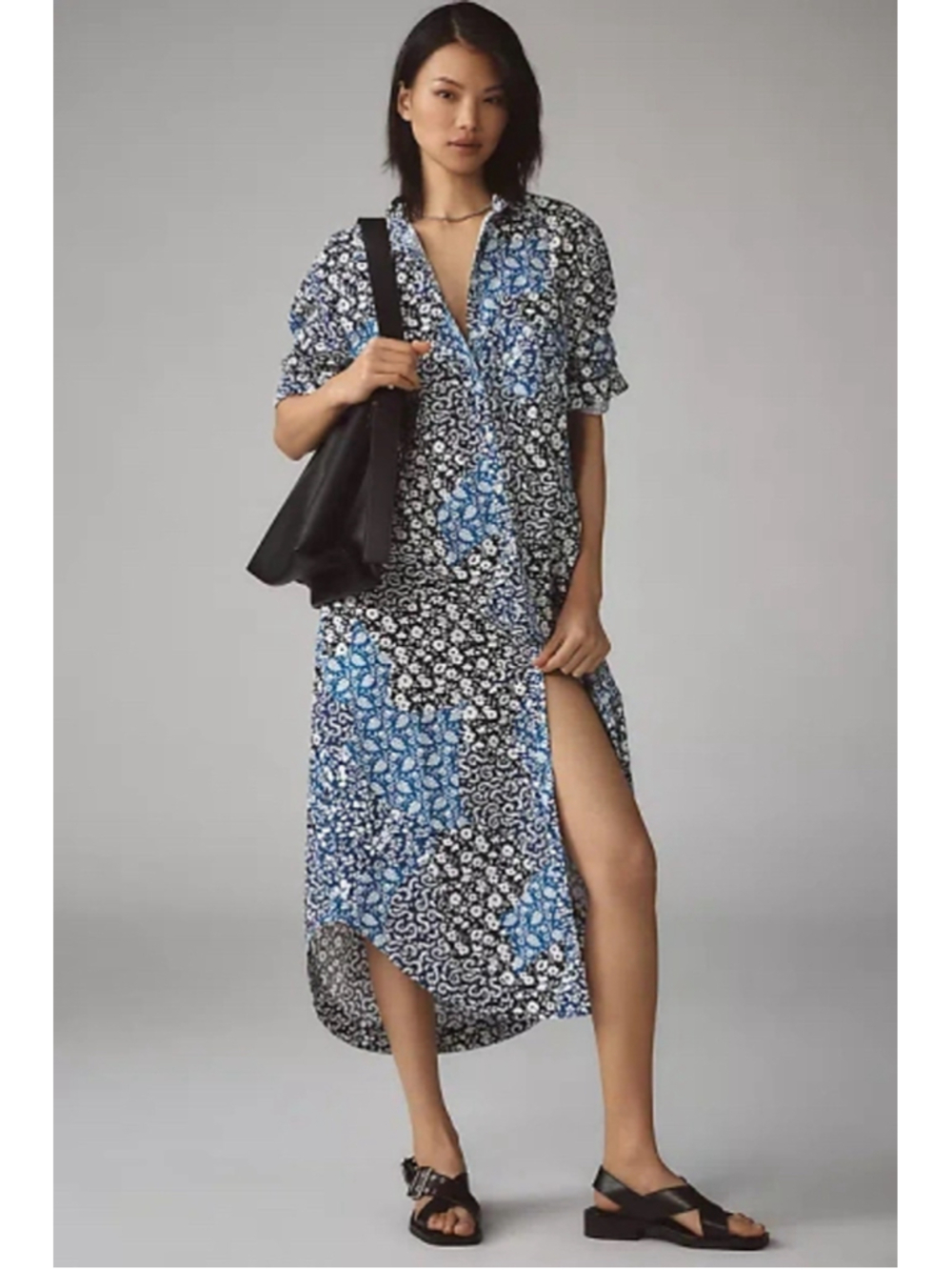 Maeve The Soren Long-Sleeve Cotton Shirt Dress Size M By In Blue